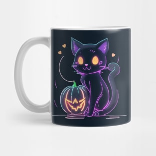 neon cat pumpkin Mug